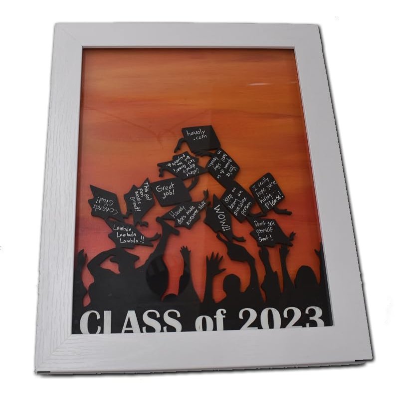 HAVOLY 'Throwing Caps' Graduation Drop Top Guest Book Alternative A Great Idea For Collecting Signatures at a Grad Party (14" x 16")