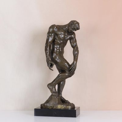 NILEEBUKER 21.5" H Large Rodin's Adam Statue Replica Real Bronze Famous Sculpture Home Office Decor