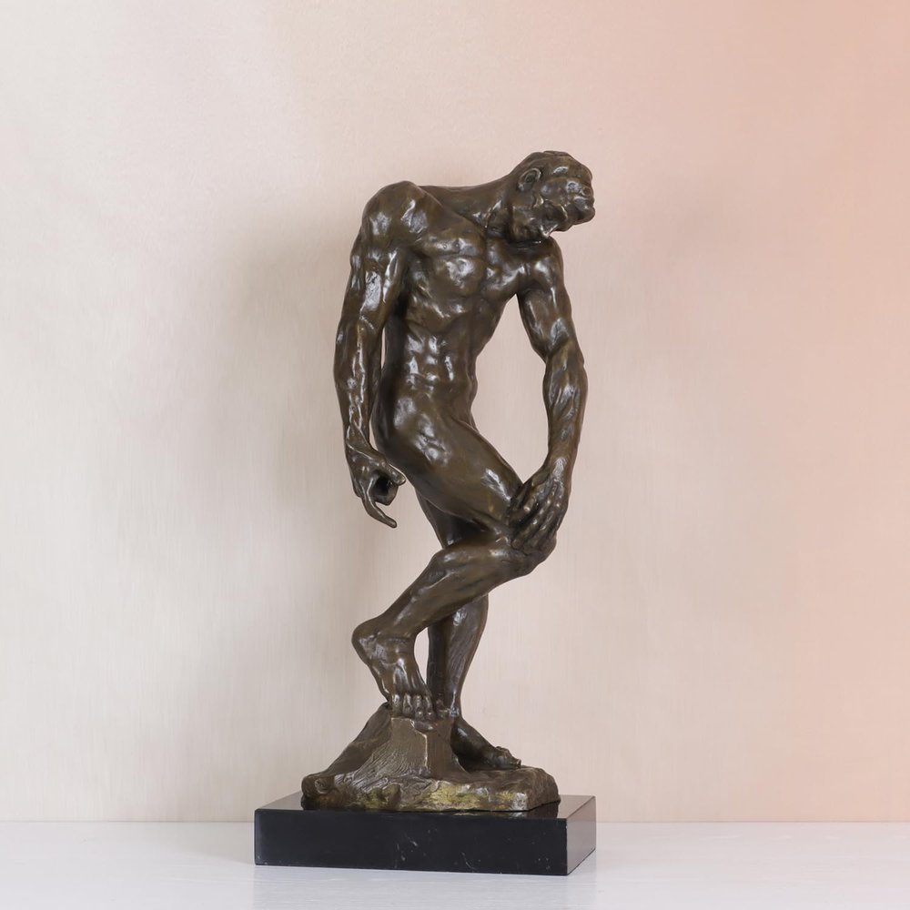 NILEEBUKER 21.5" H Large Rodin's Adam Statue Replica Real Bronze Famous Sculpture Home Office Decor