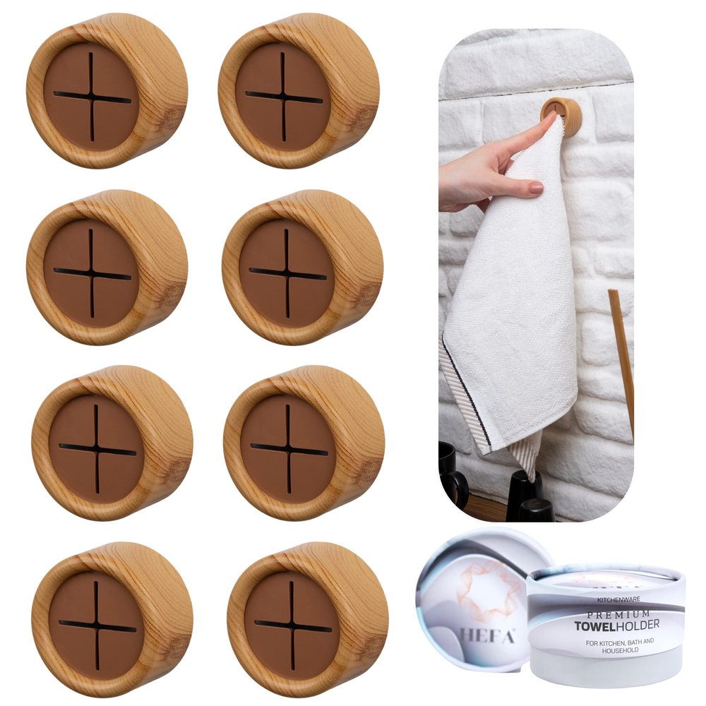 HEFA Eco 8 Pack Towel Hooks - Kitchen Organization, Hand & Dish Towel Holder