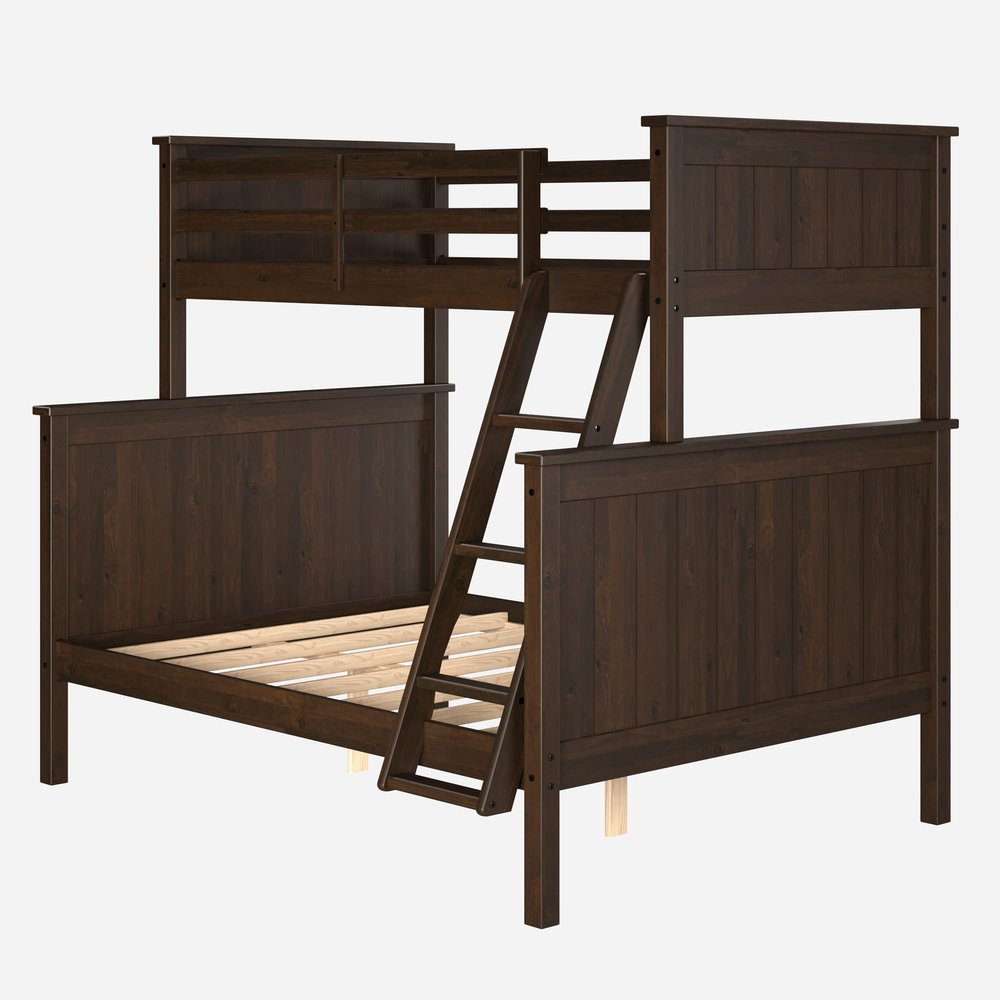 Linon Coco Walnut Twin Over Full Modern Bunk Bed Can Also Be 2 Standard Beds