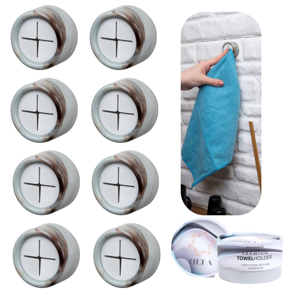 HEFA Towel Hooks - 8 Pack Eco Kitchen Organization - Hand & Dish Towel Holder