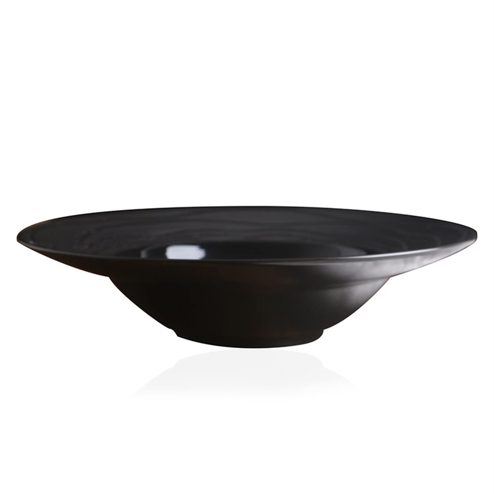 8.8inches / 8.4 Oz Pasta Bowls Wide Rim Bowl Soup Bowls 1Pc/2Pcs Set, Glossy Black (Size : 2pcs)