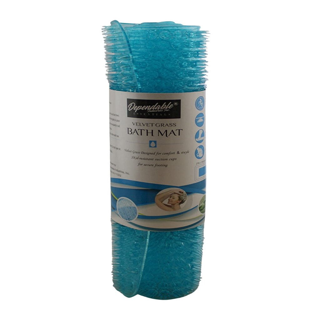Dependable Industries Inc. Essentials Velvet Grass Bathmat Textured Spa Quality Foot Scrubber Bathroom Tub & Bath Mat Anti-Slip 27" x 15" (Ocean Blue)