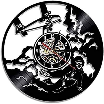 Modern Roman Numerals Wall Clocks Vinyl Wall Clock Sky Dive Jumping Wall Art Wall Clock Home Wall Decor Vinyl Record Clock Parachute Skydiving Wall Clock Skydiver Gift