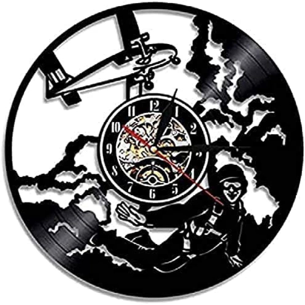 Modern Roman Numerals Wall Clocks Vinyl Wall Clock Sky Dive Jumping Wall Art Wall Clock Home Wall Decor Vinyl Record Clock Parachute Skydiving Wall Clock Skydiver Gift