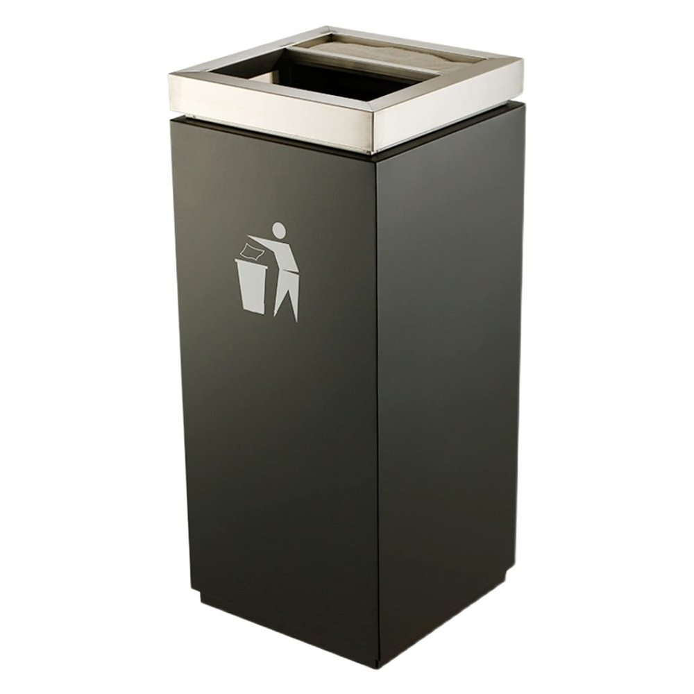 DYPASA Garbage Recycling Bin Outdoor Trash CanCan with Ash Urn, Black, Decorative Fluted PanelsStainless Steel AshtraySquare Trashfor Commercial Use Kitchen Trash Can