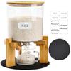 Belle Parc Glass Rice Dispenser 10 lbs, with Airtight Lid & Labels & Slider mat. Make your glass rice container Glass AND Bamboo rice container! Best 5L capacity grain dispenser and rice holder view 1