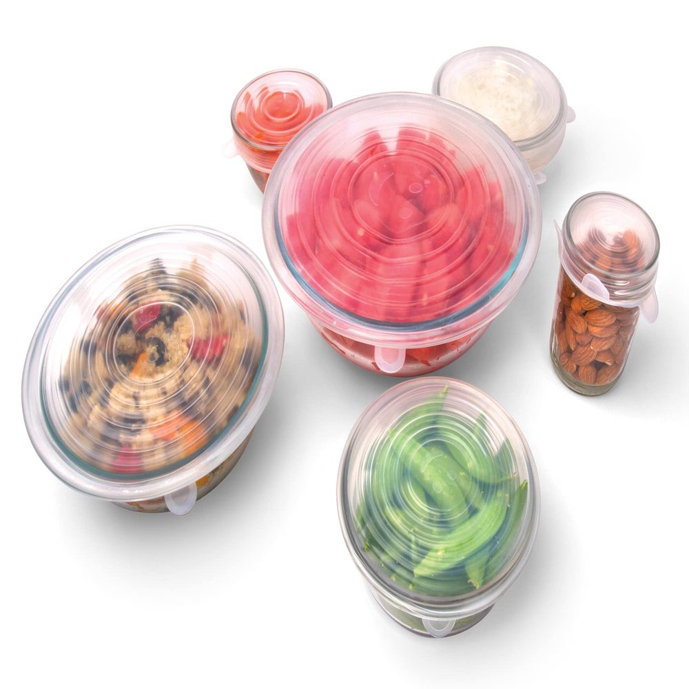 6 Pcs Silicone Food Covers Reusable Reusable Bowl Covers. Bowl Covers and Food Stretch Lids. Stretchable Reusable Universal Silicone Lids. Eco Friendly Economize Reduce Waste With Silicone Can Cover