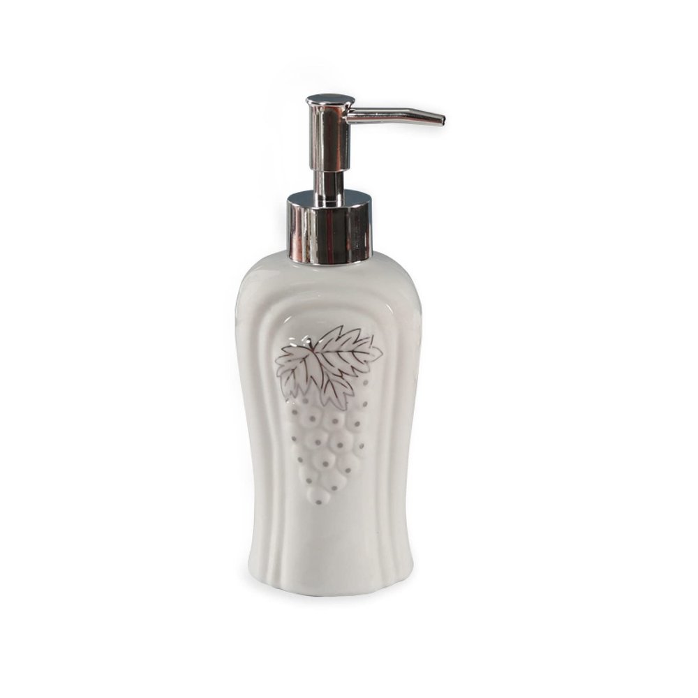 CECE&KELE Fashion Ceramic Soap Dispenser - Grape Embossed Lotion Pump Bottles Liquid Dispenser Kitchen Bathroom Shower, 11.8Oz/350Ml Shampoo Conditioner Shower Liquid Dispenser,Universal Size