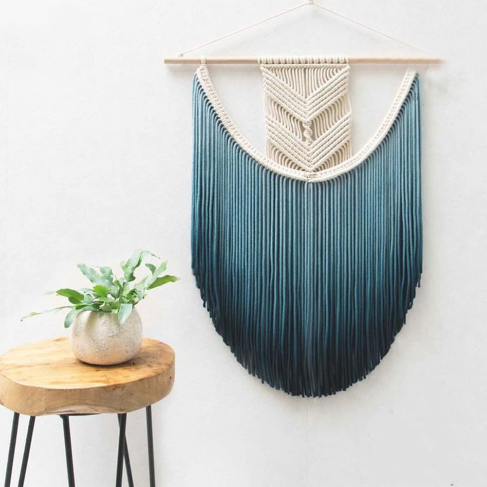 QQXX Macrame Boho Wall Hanging Decor,Handmade Woven Cotton Chic Tapestry with Long Tassel,Large Craft Wall Decor for Dorm Home Bedroom Apartment Room Decoration(70x100cm(27.5x39.4in), Blue A)