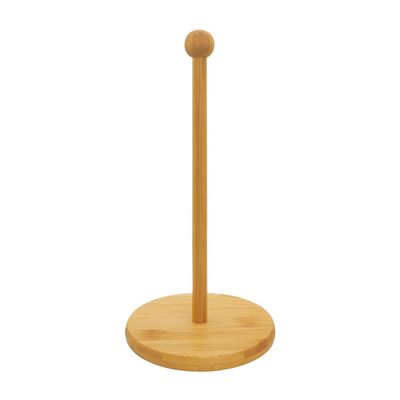 Rustic Bamboo Paper Towel Holder, Standing Paper Towel Organizer Roll Dispenser Paper Hanger Rack for Kitchen Countertop & Dining Table (Round)