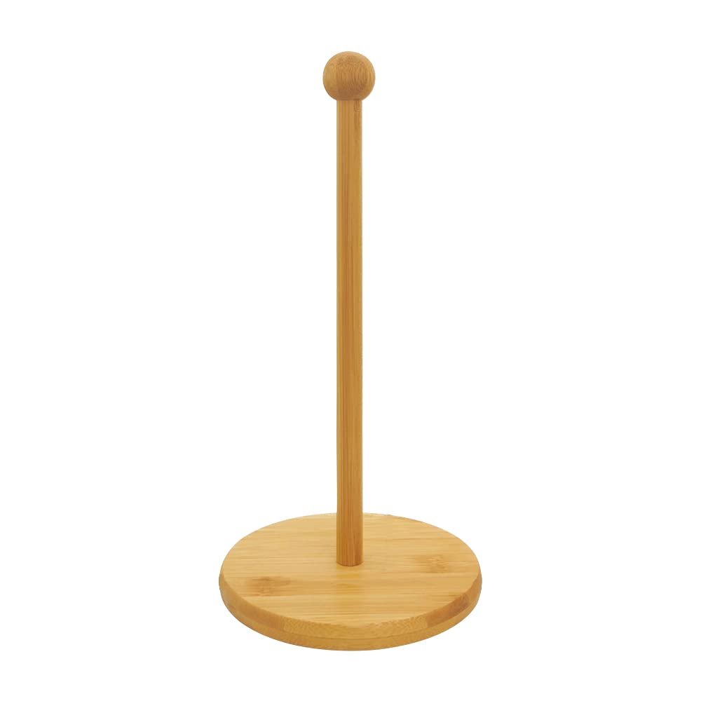 Rustic Bamboo Paper Towel Holder, Standing Paper Towel Organizer Roll Dispenser Paper Hanger Rack for Kitchen Countertop & Dining Table (Round)