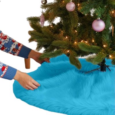 FabricLA Turquoise Faux Fur Tree Skirt Cut - 60 Inches with Rounded Edges (No Backing) for Holiday Dcor