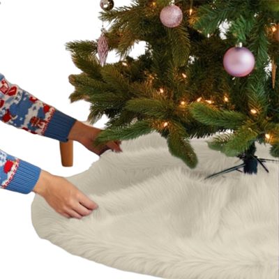 FabricLA Off White Faux Fur Tree Skirt Cut - 48-Inches with Rounded Edges (No Backing) for Christmas