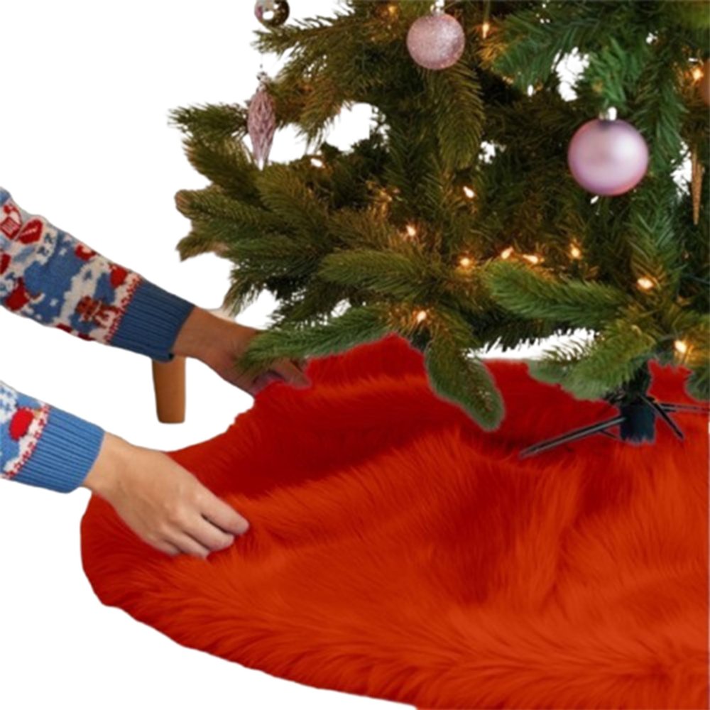 FabricLA Orange Faux Fur Tree Skirt Cut - 48-Inches with Rounded Edges (No Backing) for Christmas