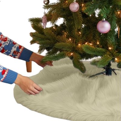 FabricLA Banana Faux Fur Tree Skirt Cut - 60-Inches with Rounded Edges (No Backing) for Christmas