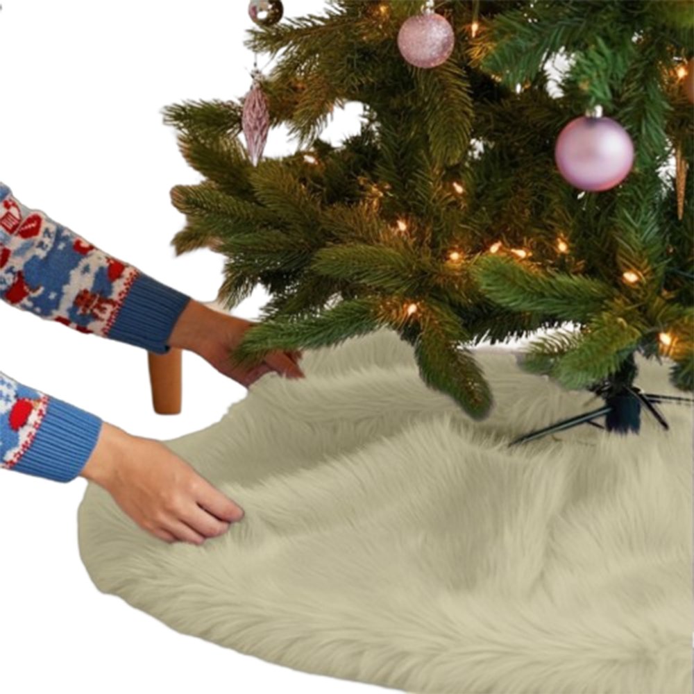 FabricLA Banana Faux Fur Tree Skirt Cut - 60-Inches with Rounded Edges (No Backing) for Christmas