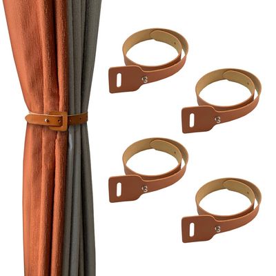Leather Curtain Tiebacks, 4Pcs Leather Curtain Buckle Curtain Holdbacks Classic Curtain Ties No-Drilling Curtain Rope Tieback for Home Offic Living Room Bedroom Cafe Decorative (Coffee)