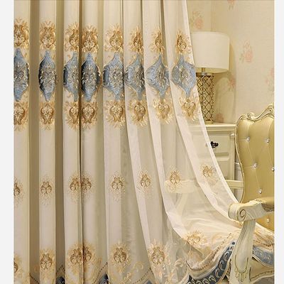 Amidoudou 1 Pair European Double Layer Curtains with Sheer Curtains for Living Room Bedroom Luxury Embroidered Blackout Curtains (Beige,52x96 Inch)