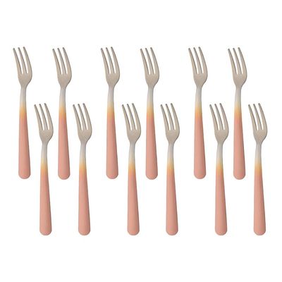 TUPMFG Oyster Fork Set of 12, 5.4 Inch Stainless Steel Cocktail Forks, 3 Tines Mini Fruit Fork, Silverware Flatware Utensils Service for Restaurant/Catering, Dishwasher Safe- Gradient Rose Gold