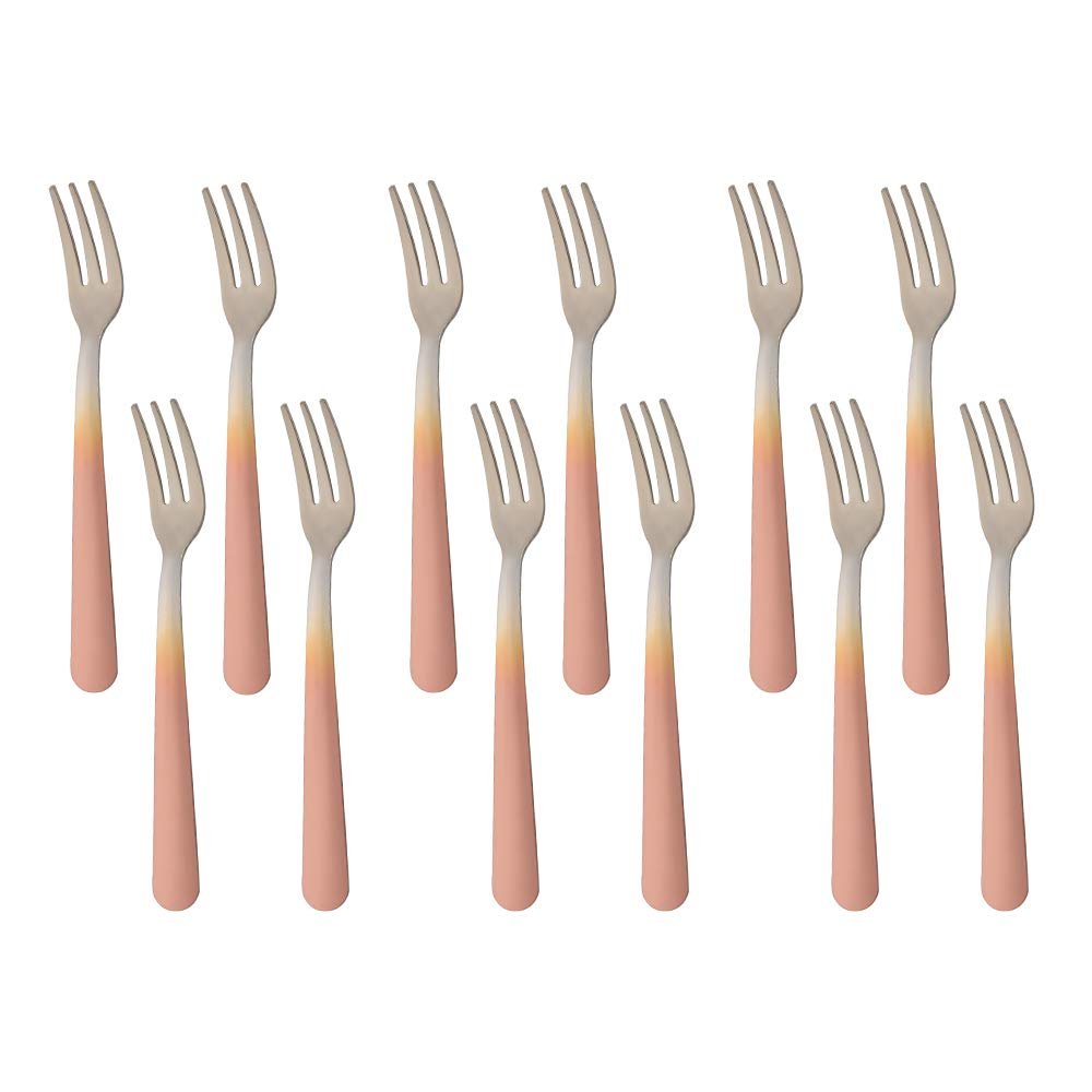 TUPMFG Oyster Fork Set of 12, 5.4 Inch Stainless Steel Cocktail Forks, 3 Tines Mini Fruit Fork, Silverware Flatware Utensils Service for Restaurant/Catering, Dishwasher Safe- Gradient Rose Gold