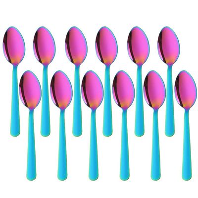TUPMFG 12 Pieces Tea Spoons Set, 5.9 Inches Stainless Steel Teaspoons, Dessert Spoons, Durable Small Spoons, Ice Cream Spoon Tableware Set for Restaurant/Catering- Rainbow