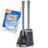 Toilet Plunger and Brush, Bowl Brush and Heavy Duty Toilet Plunger Set with Ventilated Holder, 2-in-1 Toilet Brush and Plunger Combo for 5.3-inch Toilet Drain Bathroom Cleaning (Gray, 1 Set) view 1