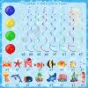 36Pcs Sea Animals Tropical Fish Hanging Swirl Under The Sea Party Birthday Decor Ocean Themed Party Swirls Streamers Supplies for Boys Girls Kids Mermaid Creatures Baby Shower Decorations view 3