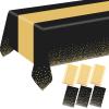 ZHOMA 6 Pack Rectangle Plastic Dot Tablecloth Set, 54 X 108 Inch Plastic Table Cover, 12 x 108 Inch Satin Table Runners for Wedding Graduation Birthday New Year Party Decorations (Black, Gold) view 1