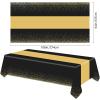 ZHOMA 6 Pack Rectangle Plastic Dot Tablecloth Set, 54 X 108 Inch Plastic Table Cover, 12 x 108 Inch Satin Table Runners for Wedding Graduation Birthday New Year Party Decorations (Black, Gold) view 2