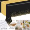 ZHOMA 6 Pack Rectangle Plastic Dot Tablecloth Set, 54 X 108 Inch Plastic Table Cover, 12 x 108 Inch Satin Table Runners for Wedding Graduation Birthday New Year Party Decorations (Black, Gold) view 3