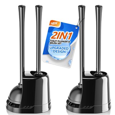 LOVLOY Toilet Plunger and Brush,2 Pack Bowl Brush and Heavy Duty Toilet Plunger Set with Ventilated Holder, 2-in-1 Toilet Brush and Plunger Combo for 5.3-inch Toilet Drain Bathroom Cleaning