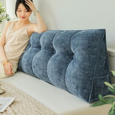 ZZYK Large Reading Wedge Pillow,Velvet Headboard Cushion Triangular Backrest,Solid Color Bed Rest Bolster Daybed Bunk Bed Dorm Cushion with Removable Cover,Blue,Twin(39.3"/100cm)
