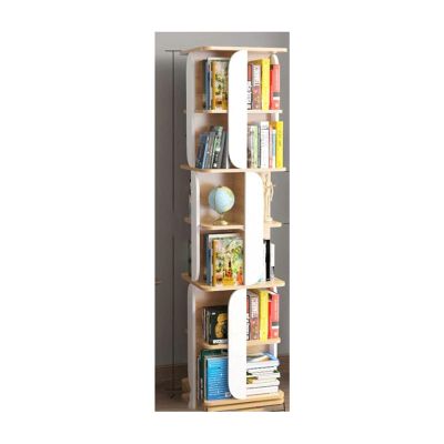 PAASHE 6-Layer Bookshelf Simple Solid Wood Floor Bookcase 360-degree Rotating Bookshelves Large-Capacity Rack Bookcase
