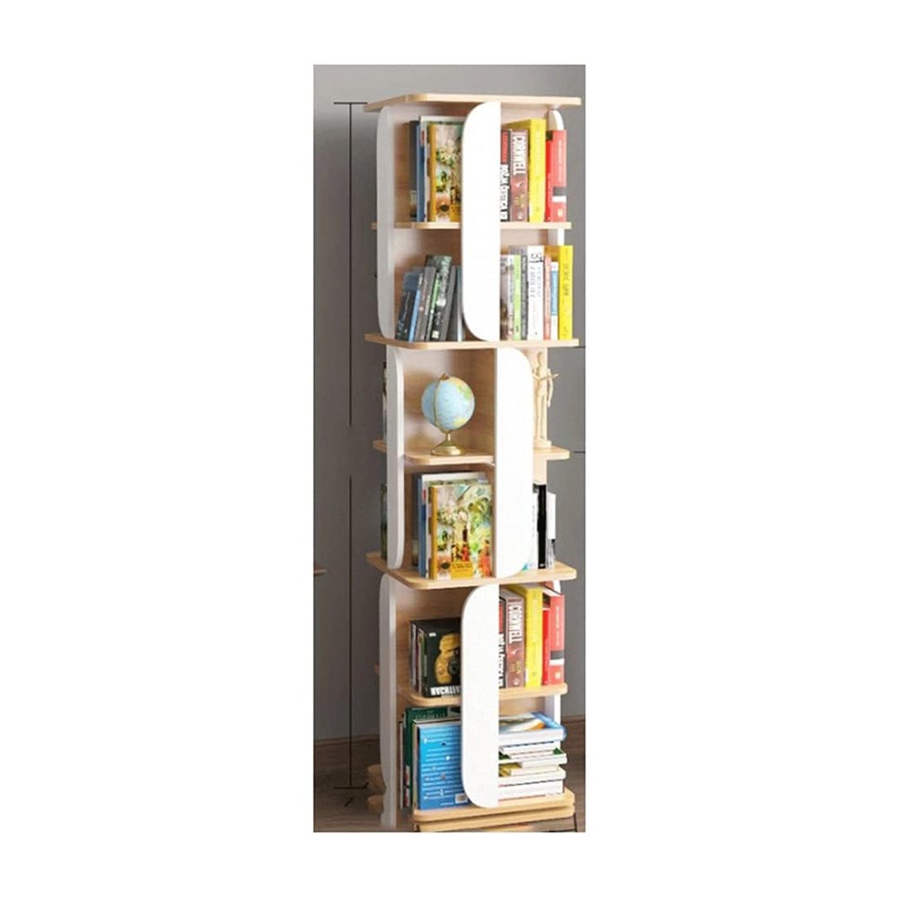 PAASHE 6-Layer Bookshelf Simple Solid Wood Floor Bookcase 360-degree Rotating Bookshelves Large-Capacity Rack Bookcase