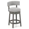 COSTWAY Bar Stool, 27-inch 360 Swivel Barstool with Upholstered Back & Seat, Solid Rubber Wood Legs & Footrest, Farmhouse Counter Height Chair for Home, Bar, Cafe, Grey (1, Seat Height 27) view 1