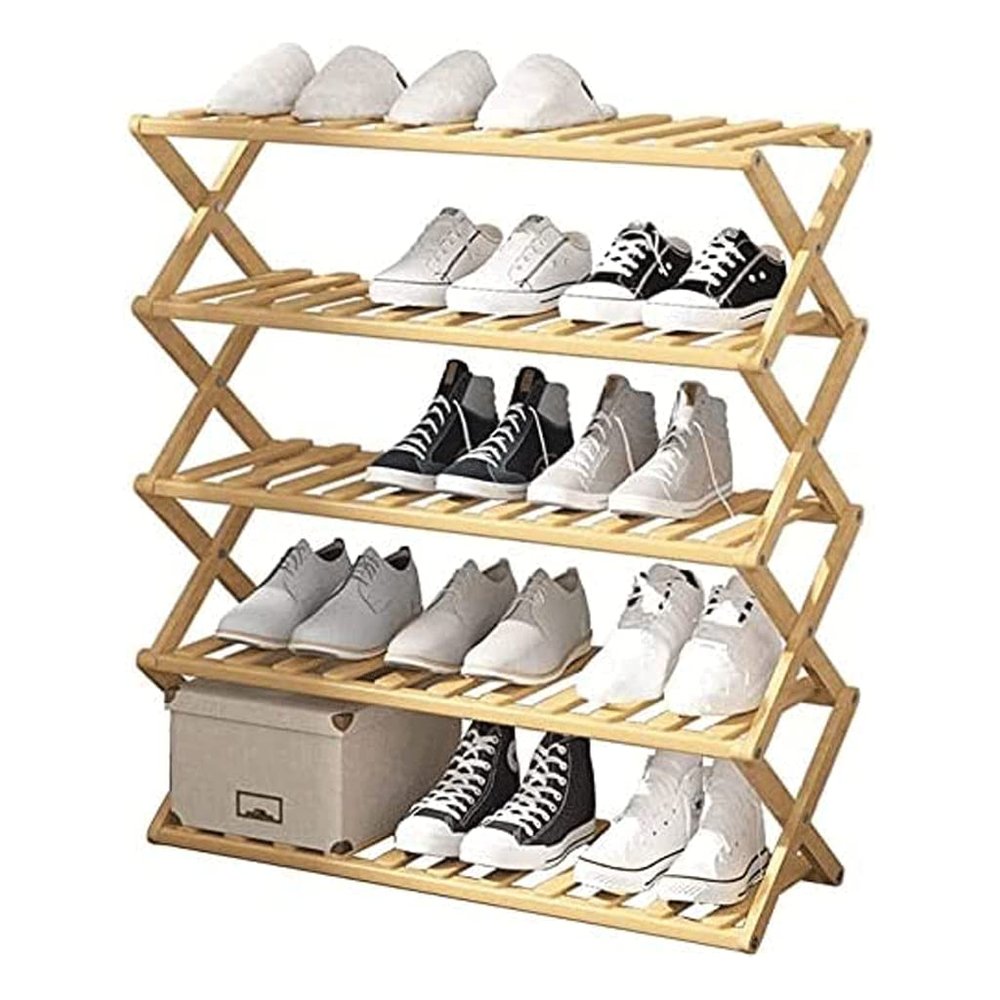 4 Tier Shoe Racks Bamboo Shoe Shelf Retractable Shoe Organizer Storage Rack for Entrance Living Room Balcony Shoe Cabinet