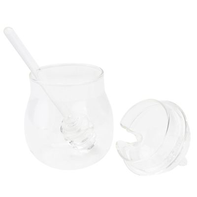 GANAZONO 1pc Honey Glass Storage Jar Lid and Stirring Stick Food Storage Container for Kitchen Use for Honey Syrups and Condiments