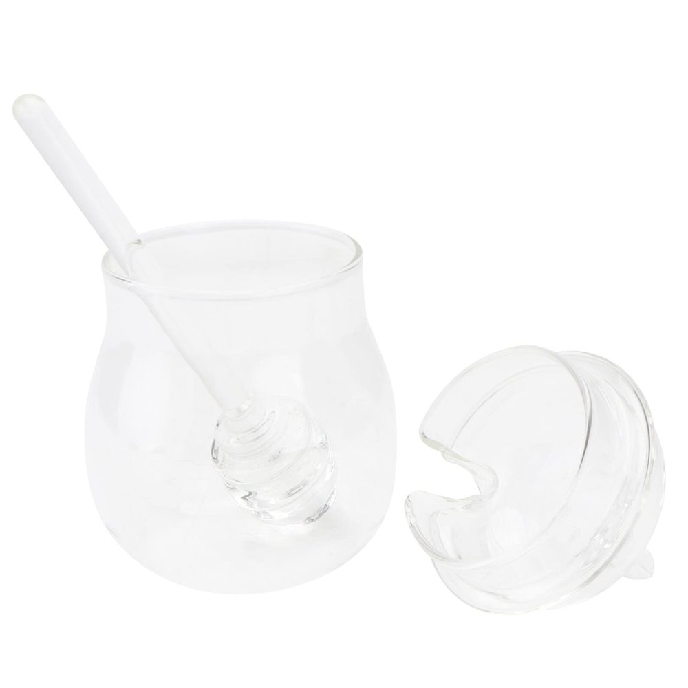 GANAZONO 1pc Honey Glass Storage Jar Lid and Stirring Stick Food Storage Container for Kitchen Use for Honey Syrups and Condiments