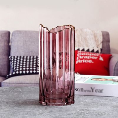 dytcfly Clear Glass Vase, Decorative Gilded Rim Vase, Modern Minimalist Crystal Glass Vases, for Living Room Wedding Dinner Table Party Office Bedroom (Color : C 1225)
