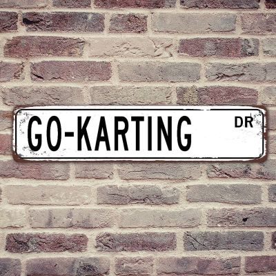 Custom Metal Tin Sign Go Karting Racing Wall Poster Aluminum Metal Sign Sport Racing Racers Karts Garage Yard Home Wall Decorations Sport Racing Racers Karts Sign Gift 4x18in