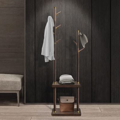 IMPREC Corner Hanger, Wooden Hanger Balcony Hanger Tree-Shaped Right Hook and Storage Rack are Multi-Functional with Large Capacity (Color : Brown, Size : 35x35x190cm)