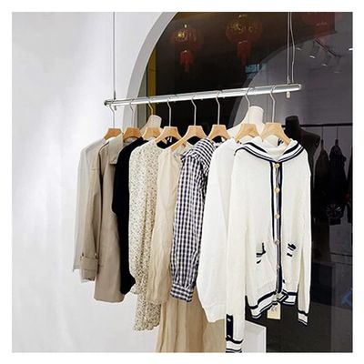 Clothing Hanging Racks with LED Light - Retail Clothing Display Rack Hanging Clothes Rod - Ceiling Mount Clothes Storage Hanger - Height Adjustable (Color : Silver, Size : 39"/1m)