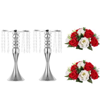 Nuptio 2 Pcs Wedding Vase & 2 Pcs Artificial Flowers Set for Wedding Centerpieces for Tables