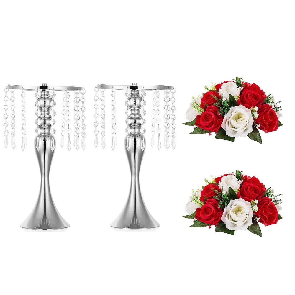 Nuptio 2 Pcs Wedding Vase & 2 Pcs Artificial Flowers Set for Wedding Centerpieces for Tables