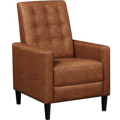 Topeakmart Faux Leather Recliner Sofa Mid-Century Modern Single Reclining Chair Adjustable Back & Footrest Tufted Upholstered Sofa with Pocket Spring Living Room Bedroom Home Theater Brown