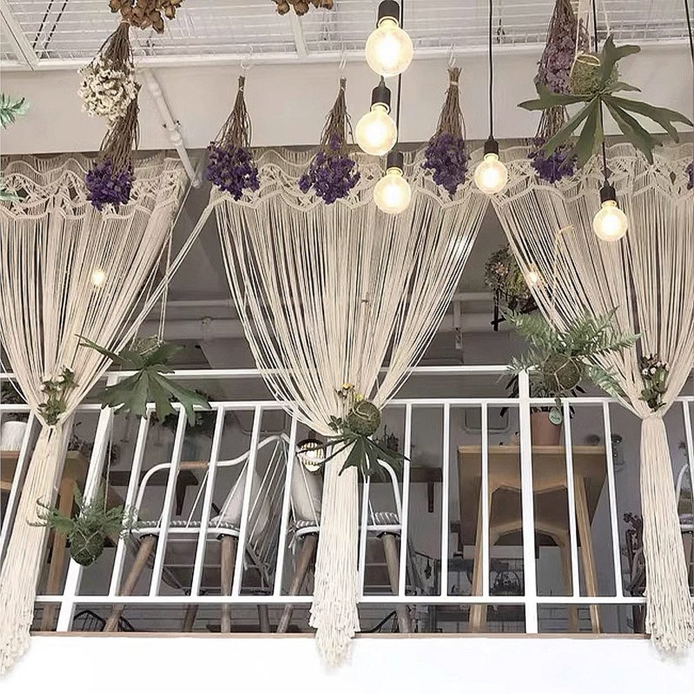 Macrame Curtains Large Handmade Knitting Wall Hanging, Boho Room Divider Tapestry Door Curtains, Wedding Backdrop Arch Boho Woven Wall Decor, Window Treatments for Window Doorway Living Room Bedroom (