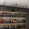 Ceiling Bar Wine Glass Rack Hanging Industrial Wine Glass Rack, Height Adjustable Ceiling Wine Rack with Guardrail, Rustic Storage Rack Wood Shelves for Kitchen Bar Restaurant ( Size : 60*30cm ) view 3