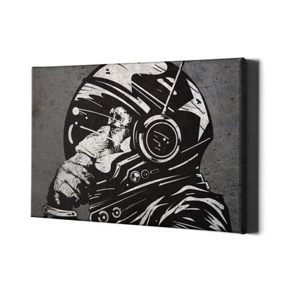 Astronaut Monkey Canvas Print - Wall Chimp Thinker Colorful PAinting - Thinking Artwork Room Street Art Graffiti Decor Banksy Canvases (31'' x 20'' (80x50 cm))